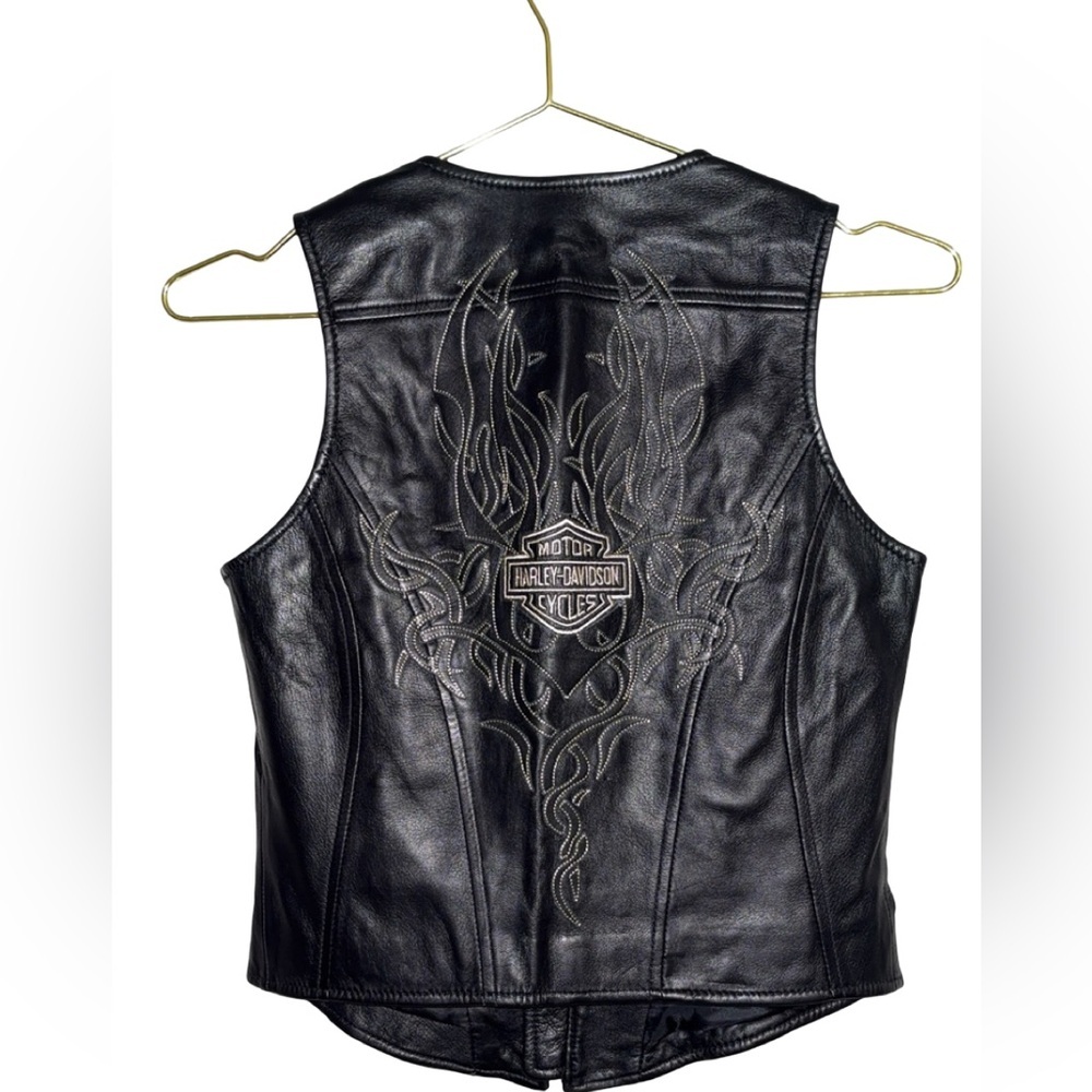 Harley-Davidson Women's Black Faux Leather Zip Vest Size XS P2P 15” - Picture 2 of 4
